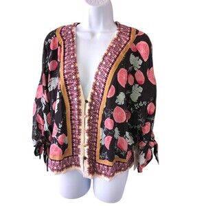 NWT Free People Cardigan Top Womens XS Abstract Artsy Print Tie Long Sleeve Boho